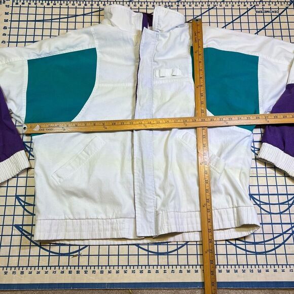 Eagles Ridge Full Zip Windbreaker Size Large Retro Geometric White Jacket - Picture 13 of 13